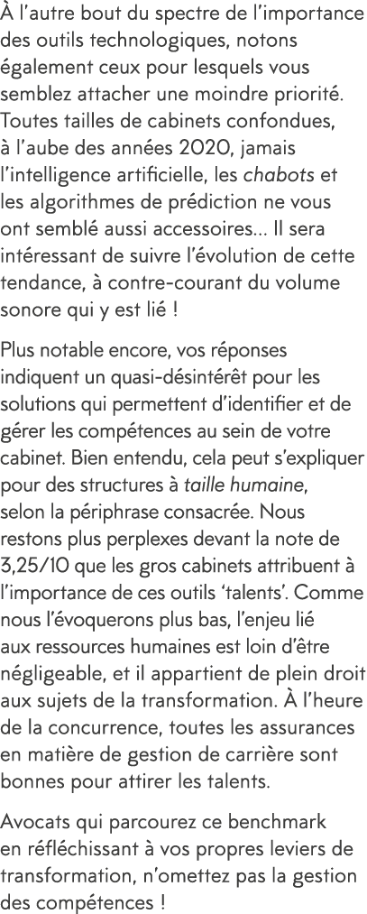   l autre bout du spectre de l importance des outils technologiques, notons  galement ceux pour lesquels vous semblez   