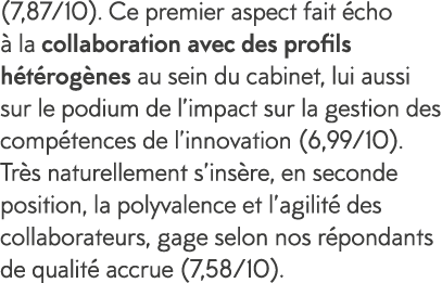 (7,87 10)  Ce premier aspect fait  cho   la collaboration avec des profils h t rog nes au sein du cabinet, lui aussi    