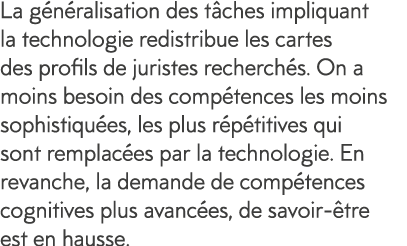 La g n ralisation des t ches impliquant la technologie redistribue les cartes des profils de juristes recherch s  On    