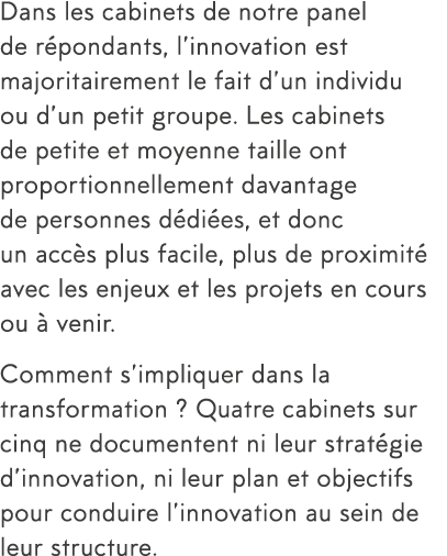 Dans les cabinets de notre panel de r pondants, l innovation est majoritairement le fait d un individu ou d un petit    