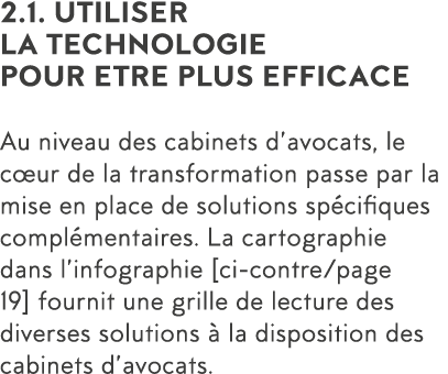 2 1  UTILISER LA TECHNOLOGIE POUR ETRE PLUS EFFICACE  Au niveau des cabinets d avocats, le c ur de la transformation    